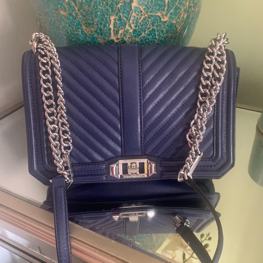 Rebecca Minkoff Blue Quilted Shoulder Bag with Silver Chain